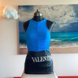 Zara stylized blue with crinkles in design Polyester sporty top 
Size small has